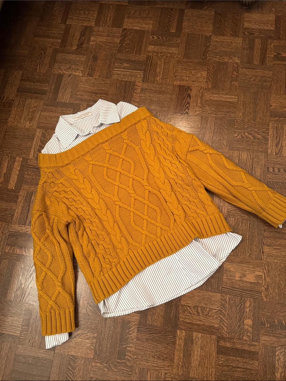 Off-Shoulder Cable Knit Sweater in Mustard size S